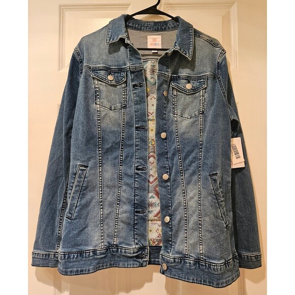 Denim Jean Jacket Embroidered Back Design Size Large New with Tags LulaRoe Jaxon - Picture 1 of 6